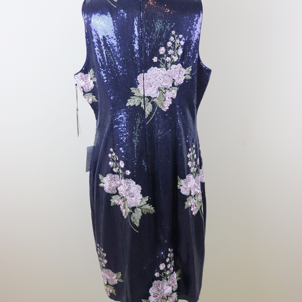 Vince Camuto Navy Floral Embroidered Sequins Sz 16 - Picture 4 of 8